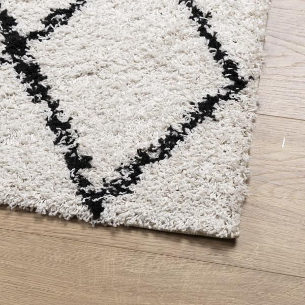 Teppich Shaggy Hochflor Modern Creme und Schwarz 100x200 cm