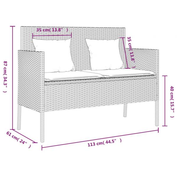 Gartenbank mit Kissen Schwarz Poly Rattan