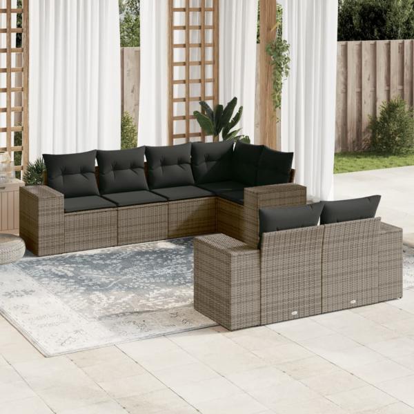 ARDEBO.de - 7-tlg. Garten-Sofagarnitur mit Kissen Grau Poly Rattan