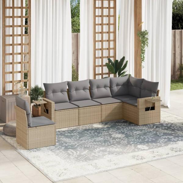 ARDEBO.de - 6-tlg. Garten-Sofagarnitur mit Kissen Beige Poly Rattan