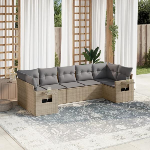 ARDEBO.de - 7-tlg. Garten-Sofagarnitur mit Kissen Beige Poly Rattan