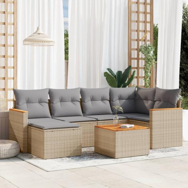 ARDEBO.de - 7-tlg. Garten-Sofagarnitur mit Kissen Beige Poly Rattan