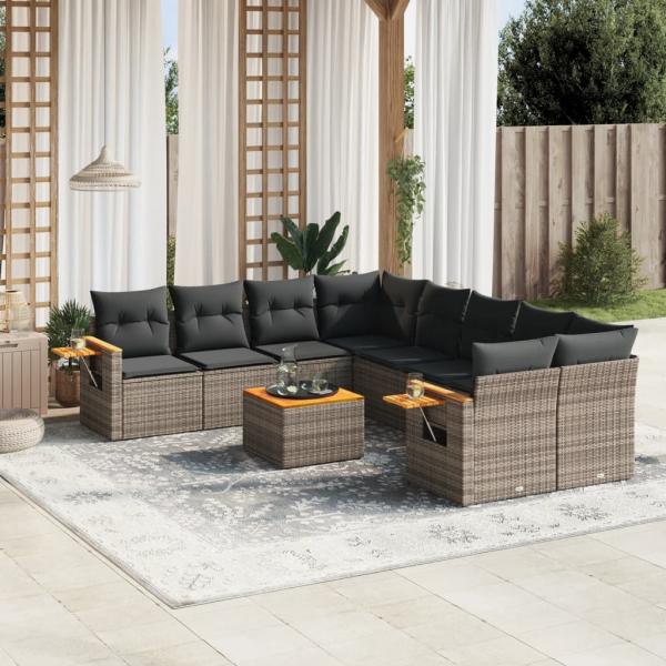 ARDEBO.de - 9-tlg. Garten-Sofagarnitur mit Kissen Grau Poly Rattan