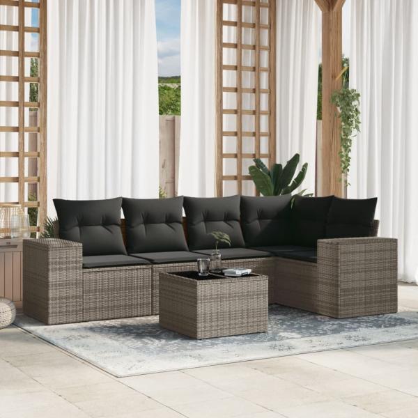 ARDEBO.de - 6-tlg. Garten-Sofagarnitur mit Kissen Grau Poly Rattan