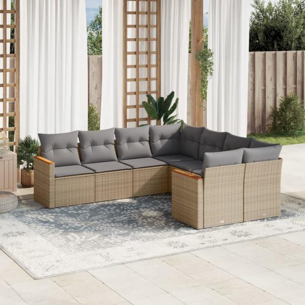 ARDEBO.de - 8-tlg. Garten-Sofagarnitur mit Kissen Beige Poly Rattan