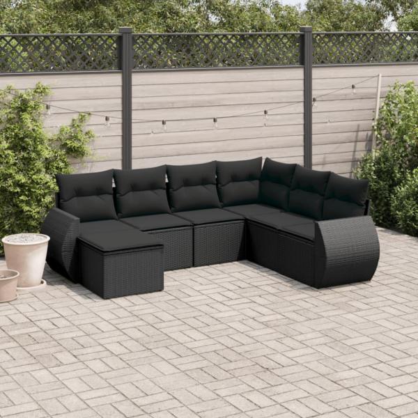 ARDEBO.de - 7-tlg. Garten-Sofagarnitur mit Kissen Schwarz Poly Rattan