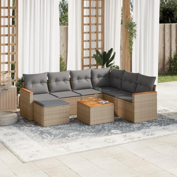 ARDEBO.de - 8-tlg. Garten-Sofagarnitur mit Kissen Beige Poly Rattan