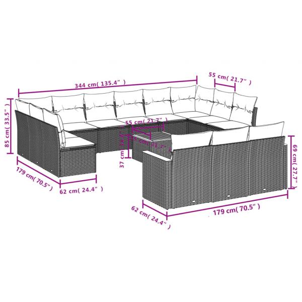 14-tlg. Garten-Sofagarnitur mit Kissen Grau Poly Rattan