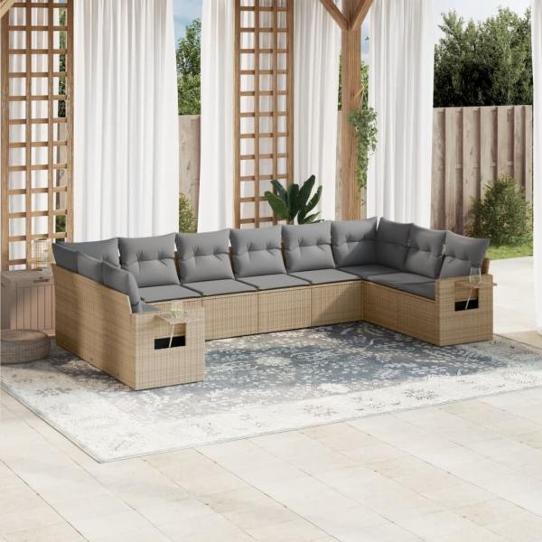 ARDEBO.de - 10-tlg. Garten-Sofagarnitur mit Kissen Beige Poly Rattan