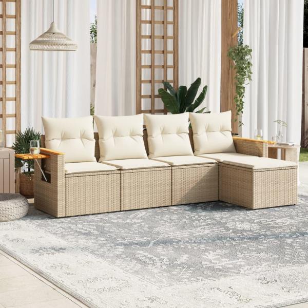 ARDEBO.de - 5-tlg. Garten-Sofagarnitur mit Kissen Beige Poly Rattan