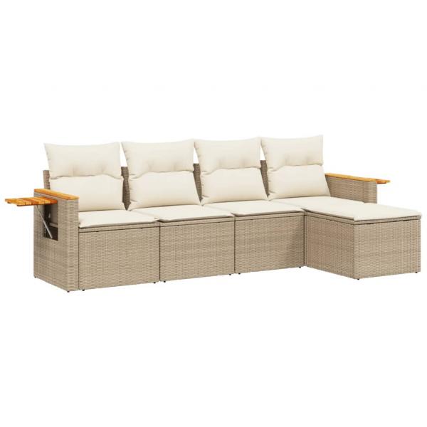 5-tlg. Garten-Sofagarnitur mit Kissen Beige Poly Rattan