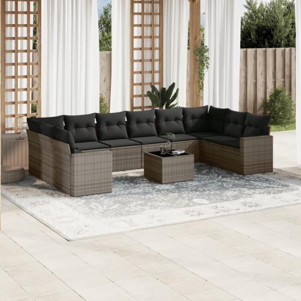 ARDEBO.de - 11-tlg. Garten-Sofagarnitur mit Kissen Grau Poly Rattan