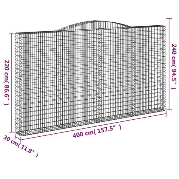 Gabionen mit Hochbogen 3 Stk. 400x30x220/240cm Verzinktes Eisen