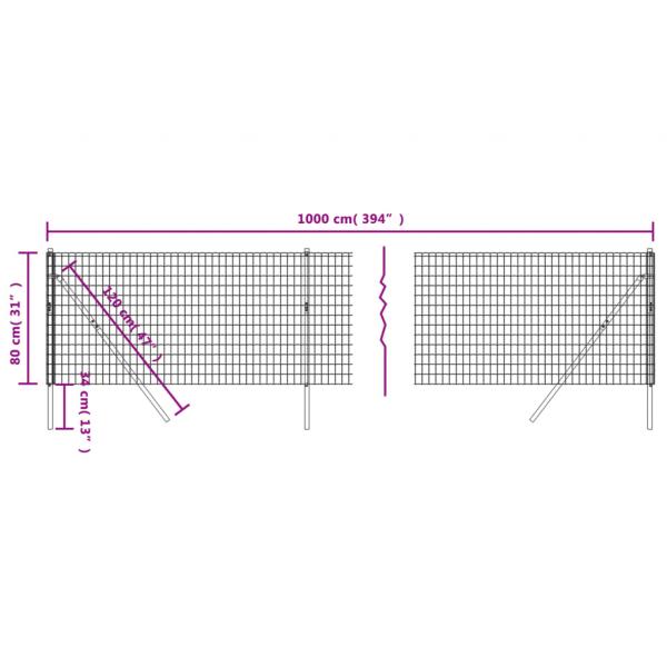 Maschendrahtzaun Grün 0,8x10 m Verzinkter Stahl