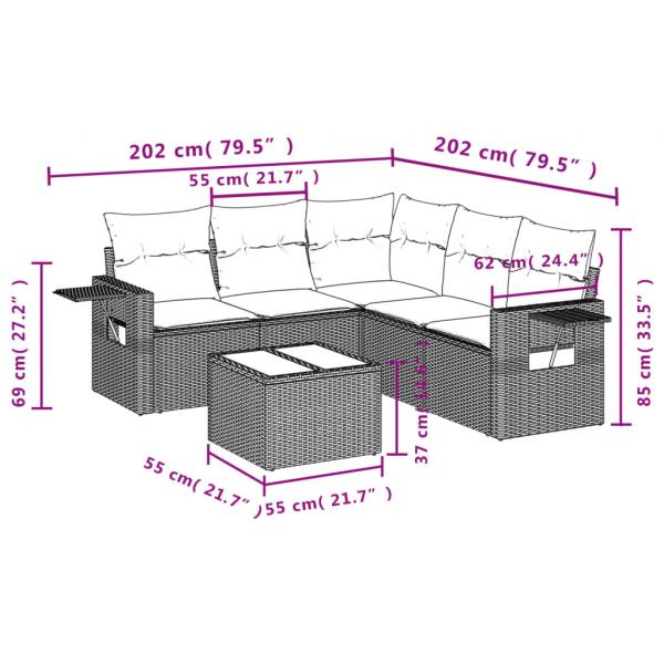 6-tlg. Garten-Sofagarnitur mit Kissen Grau Poly Rattan