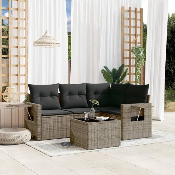 ARDEBO.de - 5-tlg. Garten-Sofagarnitur mit Kissen Grau Poly Rattan