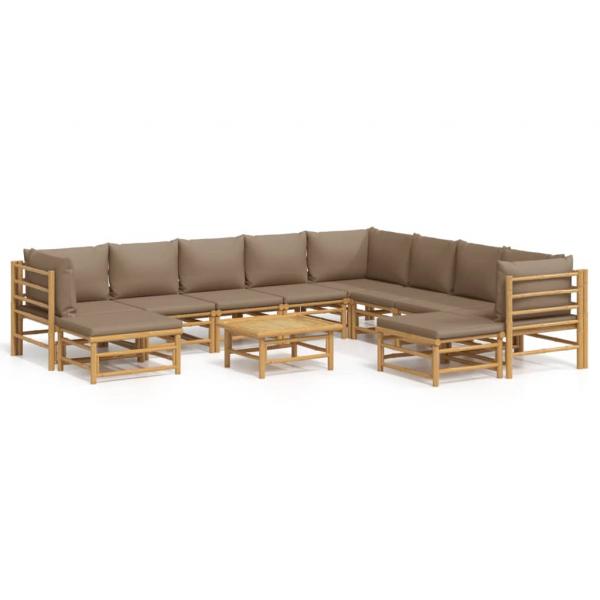 11-tlg. Garten-Lounge-Set mit Kissen Taupe Bambus