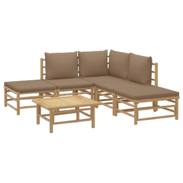 6-tlg. Garten-Lounge-Set mit Kissen Taupe Bambus