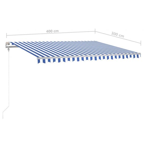 Markise Manuell Einziehbar mit LED 4x3 m Blau Weiß