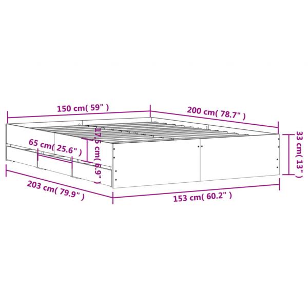 Bettgestell mit Schubladen Betongrau 150x200 cm Holzwerkstoff