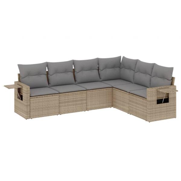 6-tlg. Garten-Sofagarnitur mit Kissen Beige Poly Rattan