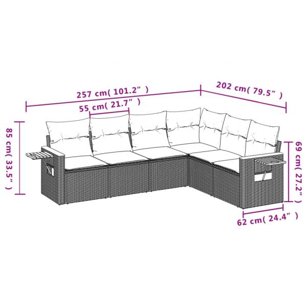 6-tlg. Garten-Sofagarnitur mit Kissen Grau Poly Rattan