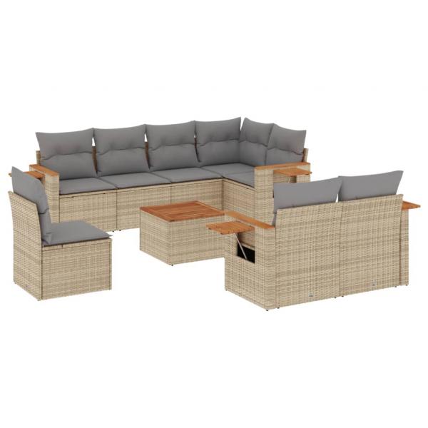 9-tlg. Garten-Sofagarnitur mit Kissen Beige Poly Rattan