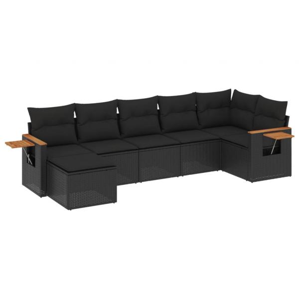 ARDEBO.de - 7-tlg. Garten-Sofagarnitur mit Kissen Schwarz Poly Rattan