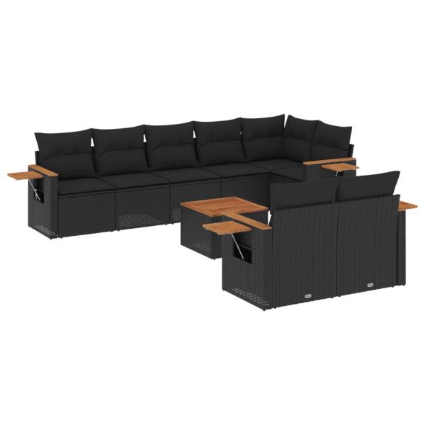 ARDEBO.de - 9-tlg. Garten-Sofagarnitur mit Kissen Schwarz Poly Rattan