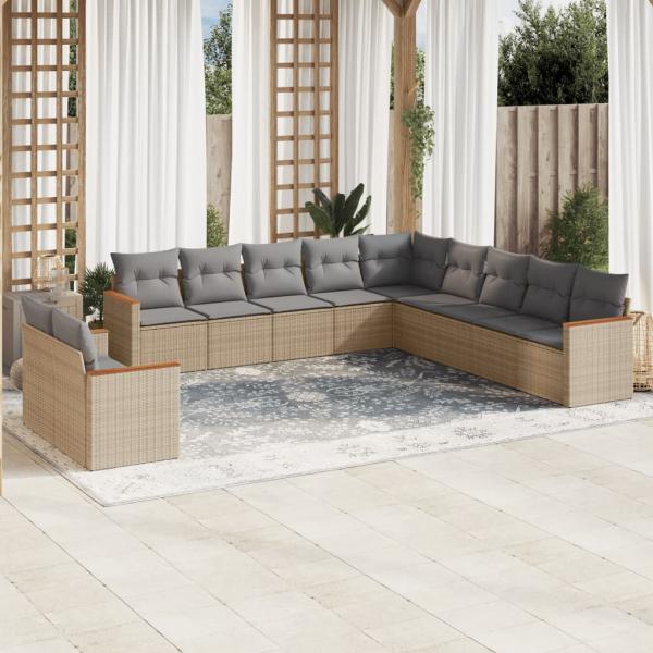 ARDEBO.de - 11-tlg. Garten-Sofagarnitur mit Kissen Beige Poly Rattan