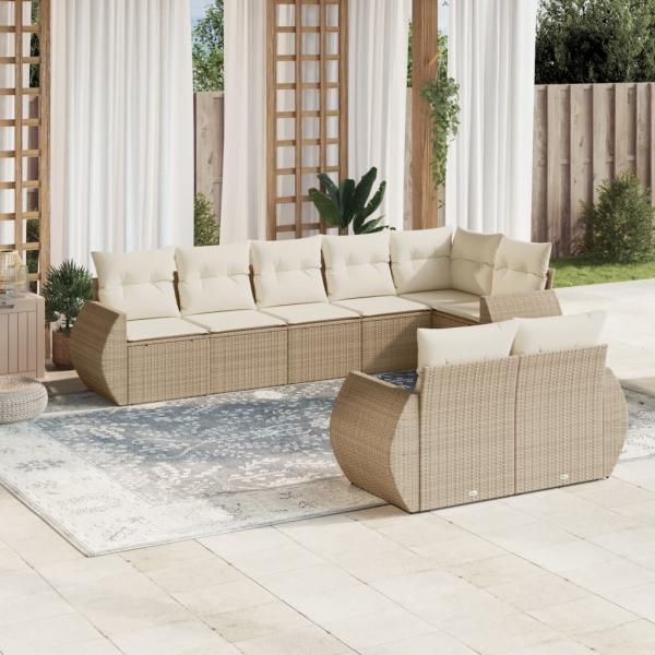 ARDEBO.de - 8-tlg. Garten-Sofagarnitur mit Kissen Beige Poly Rattan