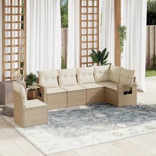 ARDEBO.de - 6-tlg. Garten-Sofagarnitur mit Kissen Beige Poly Rattan