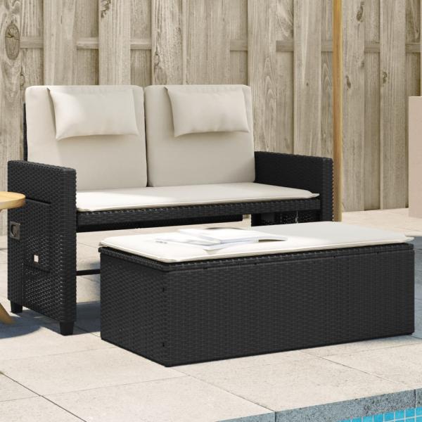 ARDEBO.de - Gartenbank Verstellbar mit Kissen Schwarz Poly Rattan