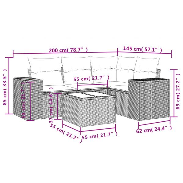 5-tlg. Garten-Sofagarnitur mit Kissen Beige Poly Rattan