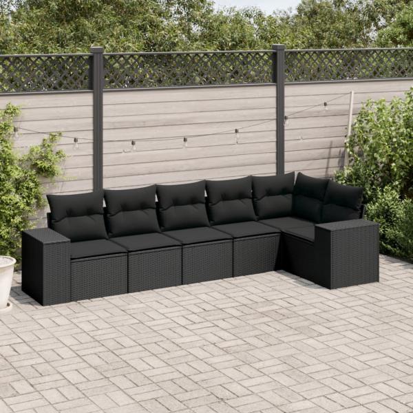 ARDEBO.de - 6-tlg. Garten-Sofagarnitur mit Kissen Schwarz Poly Rattan