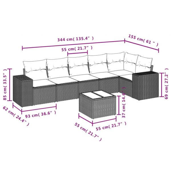 7-tlg. Garten-Sofagarnitur mit Kissen Grau Poly Rattan