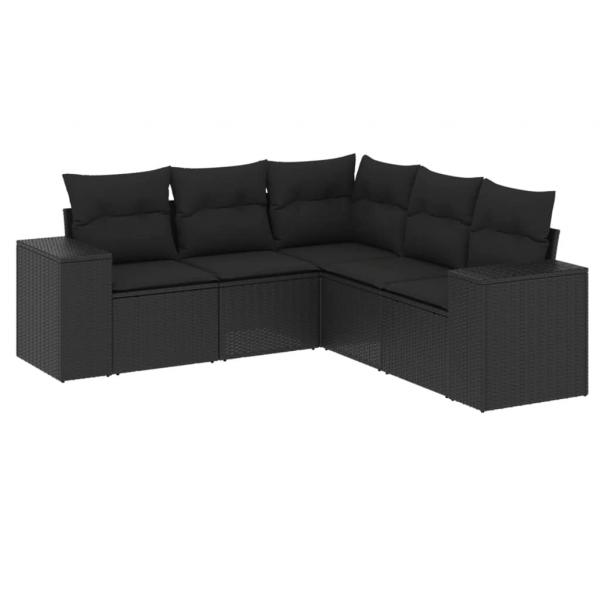 ARDEBO.de - 5-tlg. Garten-Sofagarnitur mit Kissen Schwarz Poly Rattan