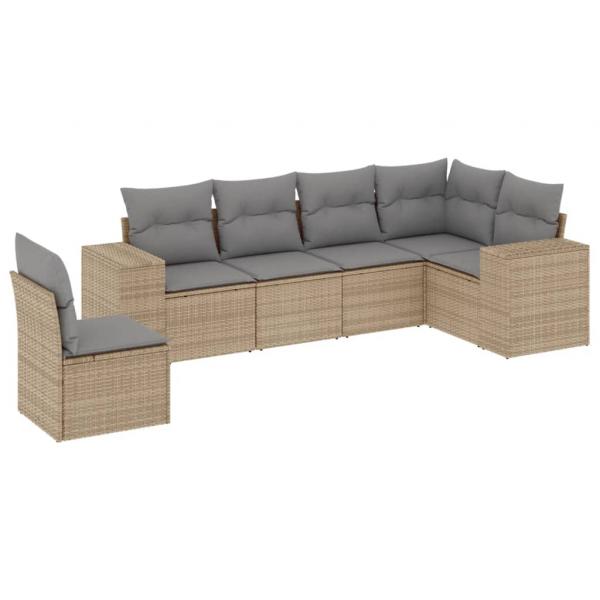 ARDEBO.de - 6-tlg. Garten-Sofagarnitur mit Kissen Beige Poly Rattan