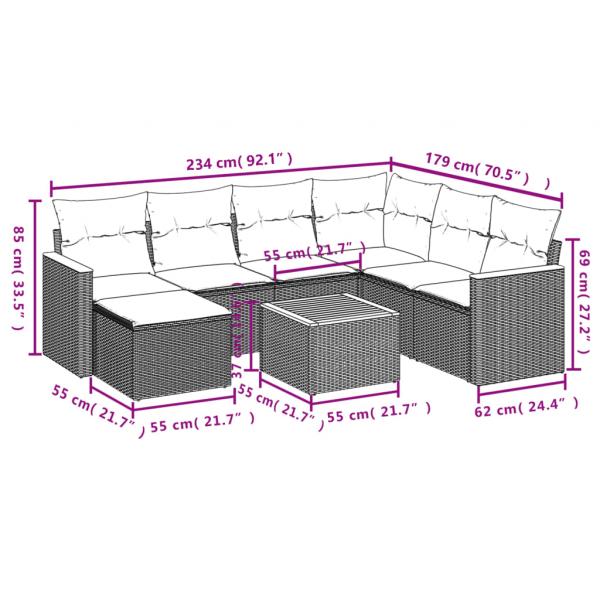 8-tlg. Garten-Sofagarnitur mit Kissen Beige Poly Rattan