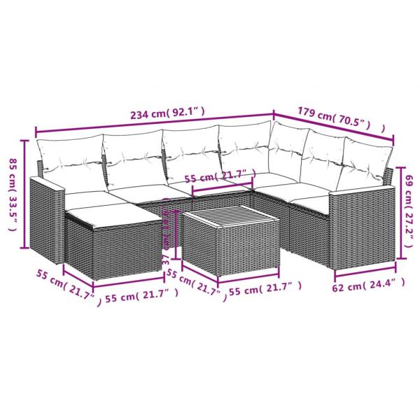 8-tlg. Garten-Sofagarnitur mit Kissen Grau Poly Rattan