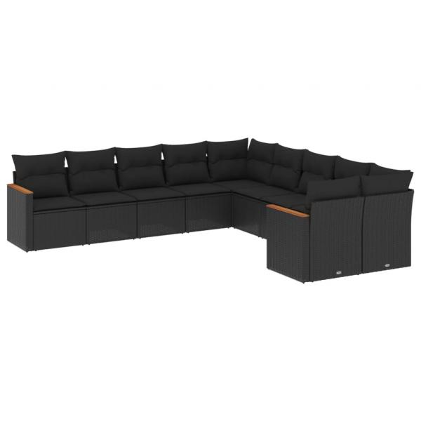 ARDEBO.de - 10-tlg. Garten-Sofagarnitur mit Kissen Schwarz Poly Rattan