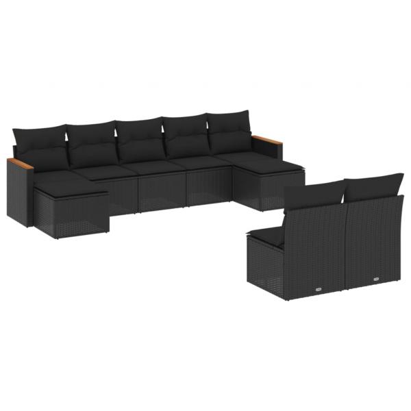 ARDEBO.de - 9-tlg. Garten-Sofagarnitur mit Kissen Schwarz Poly Rattan