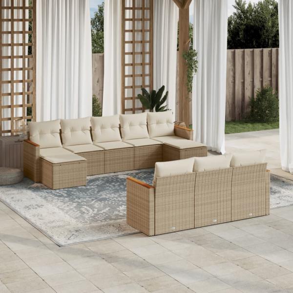 ARDEBO.de - 10-tlg. Garten-Sofagarnitur mit Kissen Beige Poly Rattan