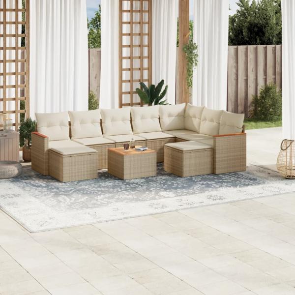 ARDEBO.de - 10-tlg. Garten-Sofagarnitur mit Kissen Beige Poly Rattan