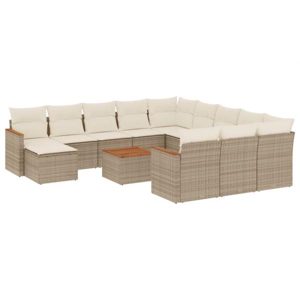 ARDEBO.de - 13-tlg. Garten-Sofagarnitur mit Kissen Beige Poly Rattan