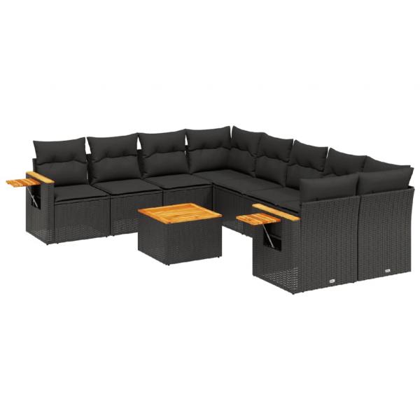 ARDEBO.de - 9-tlg. Garten-Sofagarnitur mit Kissen Schwarz Poly Rattan