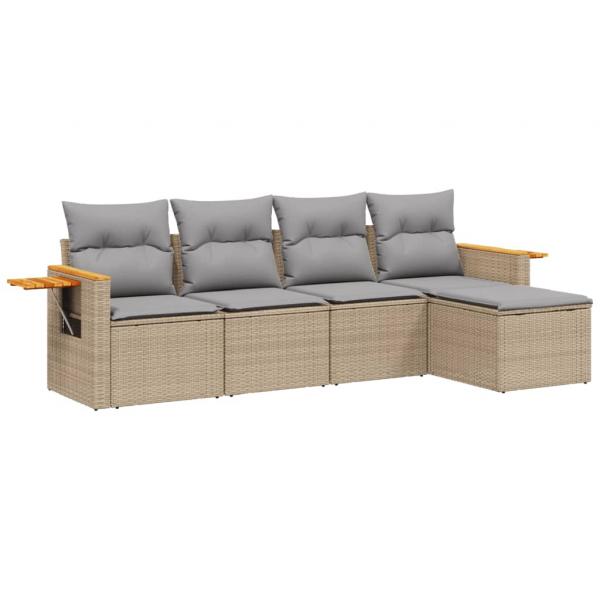 5-tlg. Garten-Sofagarnitur mit Kissen Beige Poly Rattan