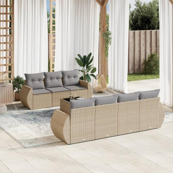 ARDEBO.de - 8-tlg. Garten-Sofagarnitur mit Kissen Beige Poly Rattan