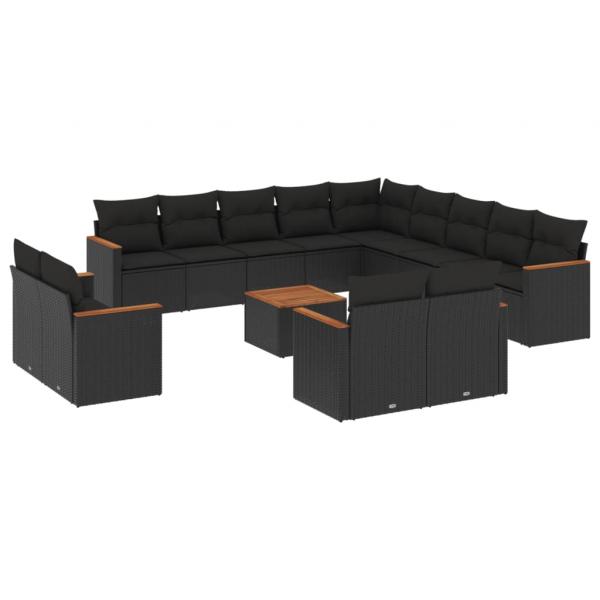 ARDEBO.de - 14-tlg. Garten-Sofagarnitur mit Kissen Schwarz Poly Rattan