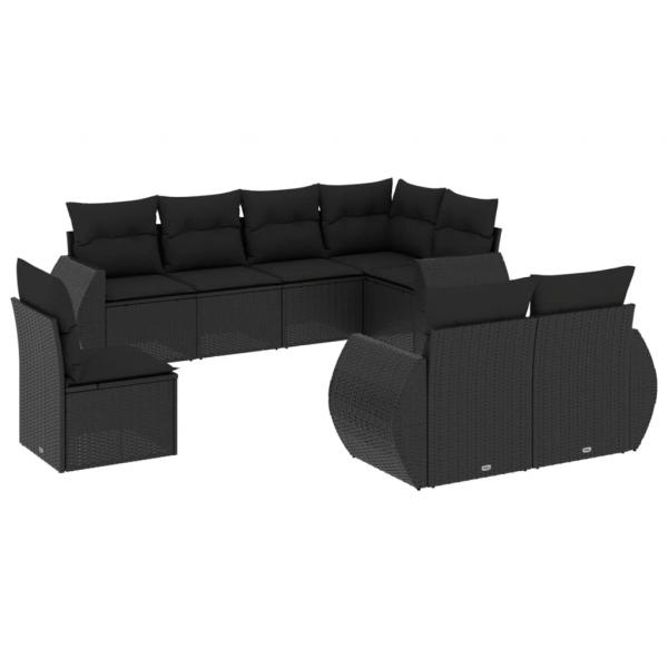 ARDEBO.de - 8-tlg. Garten-Sofagarnitur mit Kissen Schwarz Poly Rattan